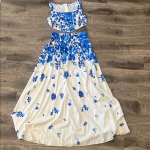 Blue & White Floral Two-Piece Maxi